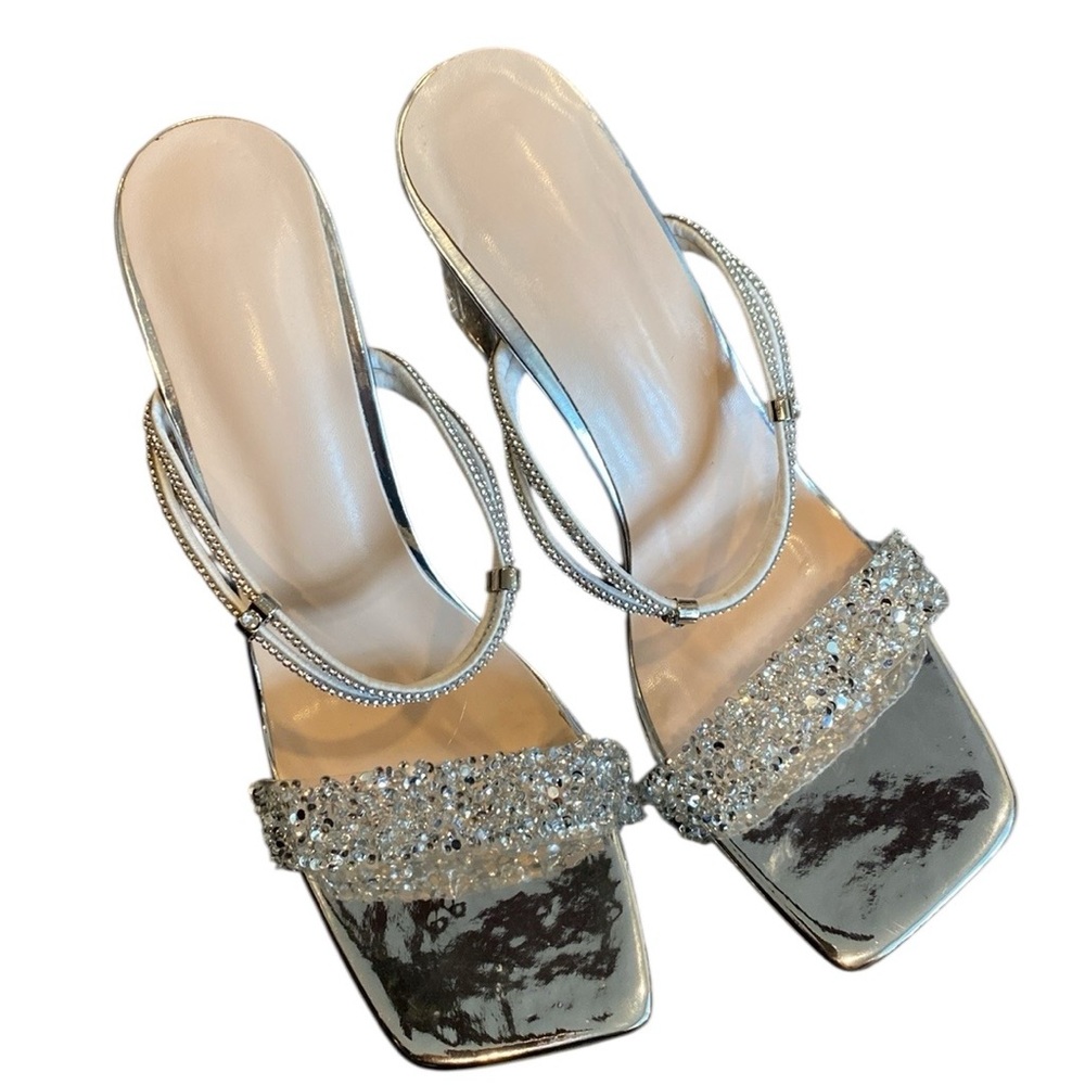 Unbranded silver sandal w acrylic high heel filled with silver glitter 42 (9) - Picture 2 of 8